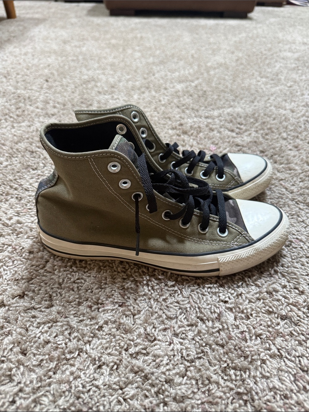 Converse All Stars Camo High-Top Canvas Sneakers in Olive Green with Black Laces